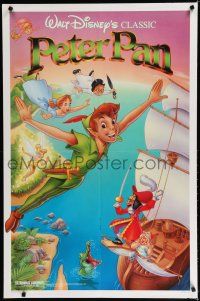 7w552 PETER PAN 1sh R89 Walt Disney animated cartoon classic, flying art by Bill Morrison!