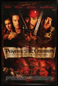 7w566 PIRATES OF THE CARIBBEAN advance 1sh '03 Geoffrey Rush, Knightley, Johnny Depp & cast!
