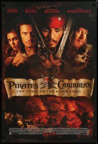 7w567 PIRATES OF THE CARIBBEAN advance DS 1sh '03 Geoffrey Rush, Knightley, Johnny Depp & cast!