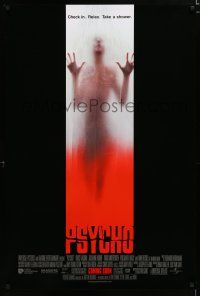 7w594 PSYCHO advance DS 1sh '98 Hitchcock re-make, cool image of victim behind shower curtain!