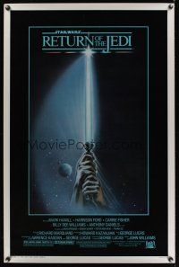 7w615 RETURN OF THE JEDI 1sh '83 George Lucas classic, art of hands holding lightsaber!