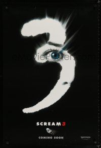 7w649 SCREAM 3 int'l teaser DS 1sh '00 Wes Craven, cool close-up of Neve Campbell in number 3!