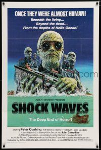 7w671 SHOCK WAVES 1sh '77 Peter Cushing, art of Nazi zombies terrorizing boat!