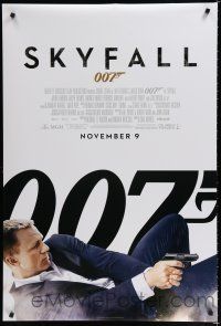 7w682 SKYFALL advance DS 1sh '12 cool c/u of Daniel Craig as James Bond on back shooting gun!