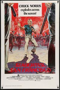 7w685 SLAUGHTER IN SAN FRANCISCO 1sh '81 Wei Lo, awesome artwork of surrounded Chuck Norris!