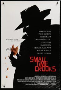 7w689 SMALL TIME CROOKS DS 1sh '00 Woody Allen, cool art of criminal in fedora w/cookie!