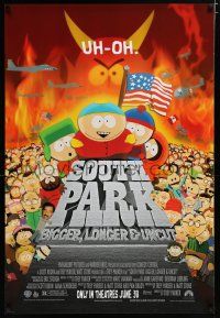 7w695 SOUTH PARK: BIGGER, LONGER & UNCUT advance DS 1sh '99 Parker & Stone animated musical!