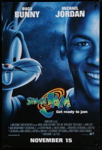 7w696 SPACE JAM advance 1sh '96 Michael Jordan & Bugs Bunny in outer space!