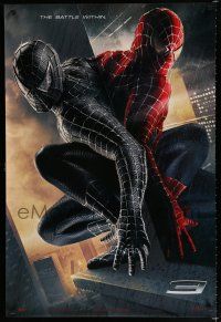 7w702 SPIDER-MAN 3 textured teaser 1sh '07 Sam Raimi, Tobey Maguire in red & black costumes!