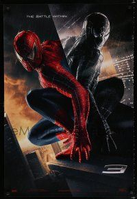 7w700 SPIDER-MAN 3 battle within textured teaser DS 1sh '07 Raimi, Maguire in red & black costumes!