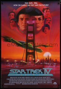7w707 STAR TREK IV 1sh '86 art of Leonard Nimoy, Shatner & Klingon Bird-of-Prey by Bob Peak!