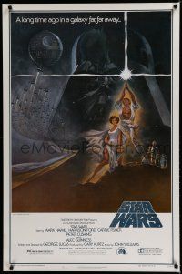 7w715 STAR WARS first printing style A 1sh '77 George Lucas classic sci-fi epic, art by Tom Jung!