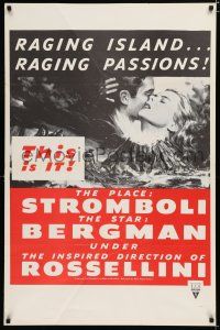 7w726 STROMBOLI military 1sh R60s Ingrid Bergman, directed by Roberto Rossellini, cool volcano art!