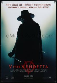 7w805 V FOR VENDETTA teaser DS 1sh '05 Wachowski Bros, cool silhouette of Hugo Weaving!