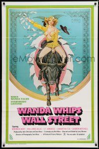 7w819 WANDA WHIPS WALL STREET 1sh '82 great Tom Tierney art of Veronica Hart riding bull, x-rated!