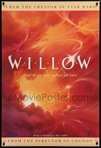 7w834 WILLOW teaser 1sh '88 Ron Howard directed, Alvin fantasy art of clouds!