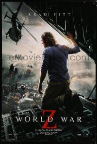 7w843 WORLD WAR Z int'l teaser DS 1sh '13 Brad Pitt in rear door over city, zombie apocalypse!