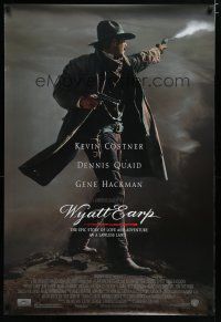 7w846 WYATT EARP 1sh '94 cool image of Kevin Costner in the title role firing gun!