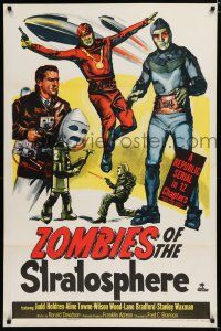 7w850 ZOMBIES OF THE STRATOSPHERE 1sh '52 great artwork image of aliens with guns!