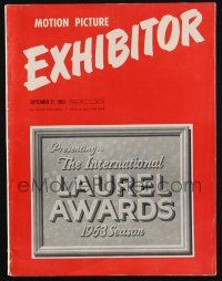 7x104 EXHIBITOR exhibitor magazine September 11, 1963 Laurel Awards for top stars & directors!