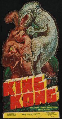 7x001 KING KONG jigsaw puzzle '33 150 pieces, fierce giant ape holding Wray & fighting dinosaur!