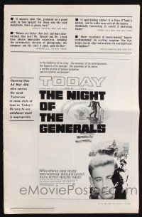 7x730 NIGHT OF THE GENERALS pressbook '67 WWII officer Peter O'Toole in a unique manhunt!