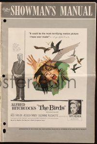 7x447 BIRDS pressbook '63 Alfred Hitchcock, Tippi Hedren, classic art of attacking avians!