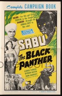 7x451 BLACK PANTHER pressbook '56 danger brought Sabu to sexy Carol Varga's side in the jungle!