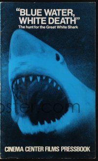7x461 BLUE WATER, WHITE DEATH pressbook '71 images of great white shark with open mouth!