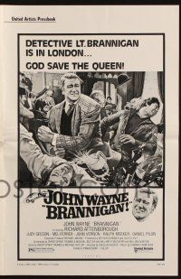 7x467 BRANNIGAN pressbook '75 great Robert McGinnis art of fighting John Wayne in England!