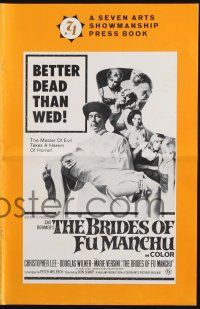 7x470 BRIDES OF FU MANCHU pressbook '66 Asian villain Christopher Lee, better dead than wed!