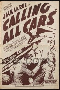 7x479 CALLING ALL CARS pressbook '35 Jack La Rue, the clarion call in the man hunt, cool art!