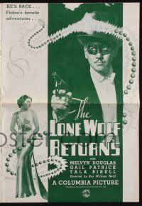 7x679 LONE WOLF RETURNS pressbook '35 masked Melvyn Douglas with gun, sexy Gail Patrick!
