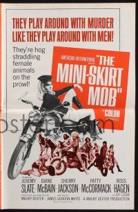 7x708 MINI-SKIRT MOB pressbook '68 AIP, sexy hog straddling female animal on the prowl!