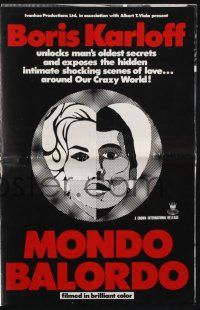 7x714 MONDO BALORDO pressbook '67 Boris Karloff unlocks man's oldest oddities & shocking scenes!