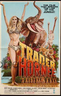 7x868 TRADER HORNEE pressbook '70 African jungle sex, opens up to a poster with art by Ecaleri