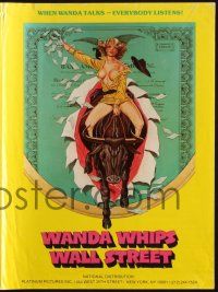 7x889 WANDA WHIPS WALL STREET pressbook '82 Tom Tierney art of Veronica Hart riding bull, x-rated!