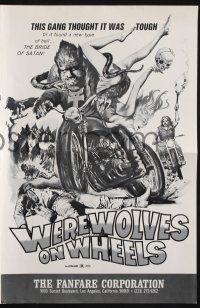 7x894 WEREWOLVES ON WHEELS pressbook '71 great art of wolfman biker on motorcycle by Joseph Smith!