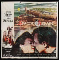 7y109 SPANISH AFFAIR 6sh '57 giant close up of Richard Kiley kissing Carmen Sevilla, Don Siegel