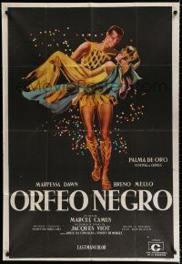 7y149 BLACK ORPHEUS Argentinean '59 Marcel Camus' Orfeu Negro, colorful art of Mello & Dawn!