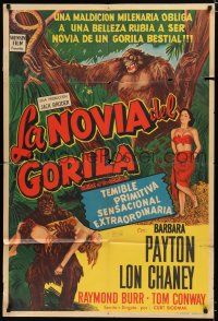 7y152 BRIDE OF THE GORILLA Argentinean '51 wild artwork of Barbara Payton & huge ape!