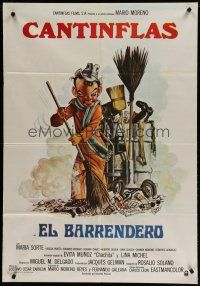 7y170 EL BARRENDERO Argentinean '82 great Palo art of Cantinflas as janitor cleaning up!