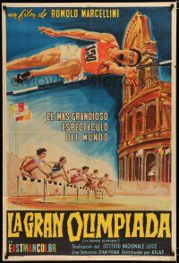 7y185 GRAND OLYMPICS Argentinean '61 fantastic high jump & female hurdlers artwork in Rome, Italy!