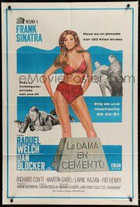 7y205 LADY IN CEMENT Argentinean '68 different artwork of Frank Sinatra & sexy Raquel Welch!