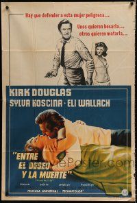 7y213 LOVELY WAY TO DIE Argentinean '68 great artwork of Kirk Douglas romancing Sylva Koscina!