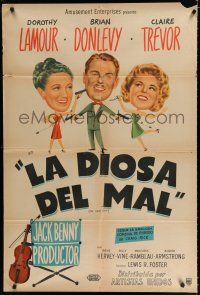 7y214 LUCKY STIFF Argentinean '48 wacky art of Dorothy Lamour, Brian Donlevy & Claire Trevor!