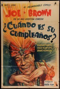 7y270 WHEN'S YOUR BIRTHDAY Argentinean '37 art of wacky fortune teller Joe E Brown in turban!