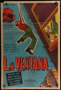 7y273 WINDOW Argentinean '49 completely different art of Bobby Driscoll hanging from fire escape!