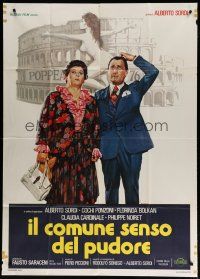 7y532 COMMON SENSE OF MODESTY Italian 1p '76 art of Alberto Sordi & wife + naked Claudia Cardinale