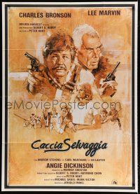 7y552 DEATH HUNT Italian 1p '81 artwork of Charles Bronson & Lee Marvin with guns by John Solie!